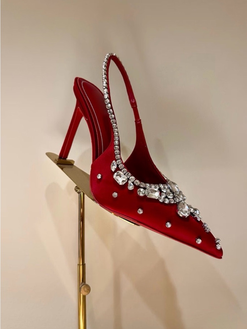 A Classy Chic Boutique Red Crystal-Embellished Slingback Pump